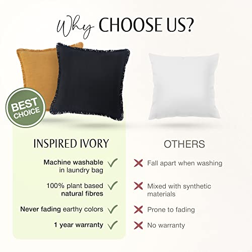 Inspired Ivory Linen Pillow Cover 20X20 Inch - Decorative Throw Pillow Cover With Tassels - Soft Solid Black Pillow Cushion Cover For Sofa, Couch, Bed Decor, Single Sham (50X50Cm) #TOP7