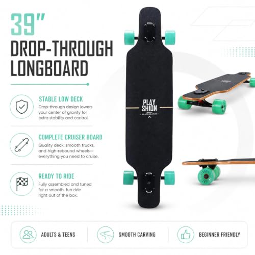 Image of Playshion 39 Inch Drop Through Longboard Skateboard for Beginners