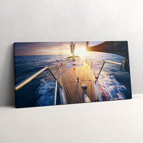 Tableau photo sur toile coucher de soleil voilier 140x70cm