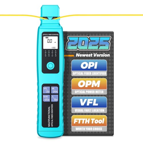 Fiber Optic Identifier with Power Meter & Red Light Source - Online Testing Without Interruption for Data Center & Network Contractors, Microbending Non-Destructive Detection for SM/MM Fibers (Blue)