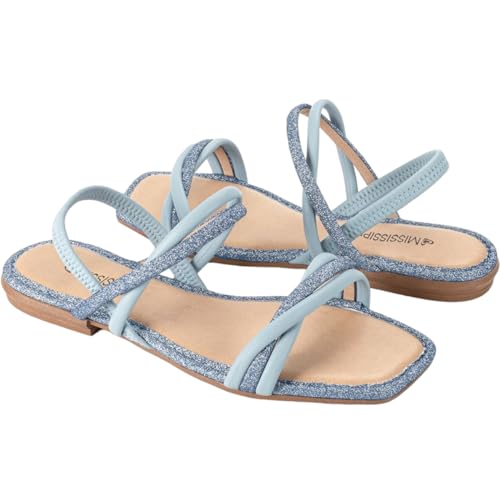 Sandália Rasteira Mississipi com Brilhos Azul - 37