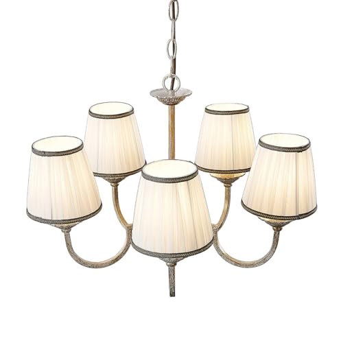 Lindby Lustre Lumiel à intensité variable (Traditionnel) en Bronze Textile e. a. pour Salon & Salle manger (à 5 lampes, E14) Suspension suspension lustre...