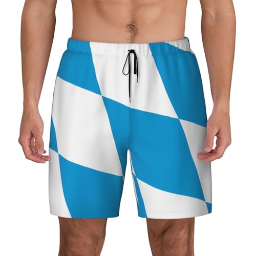 Bavarian Flag Print Men's Casual Swim Shorts, Comfortable Double Layer Beach Trunks for Lounging & Swimming
