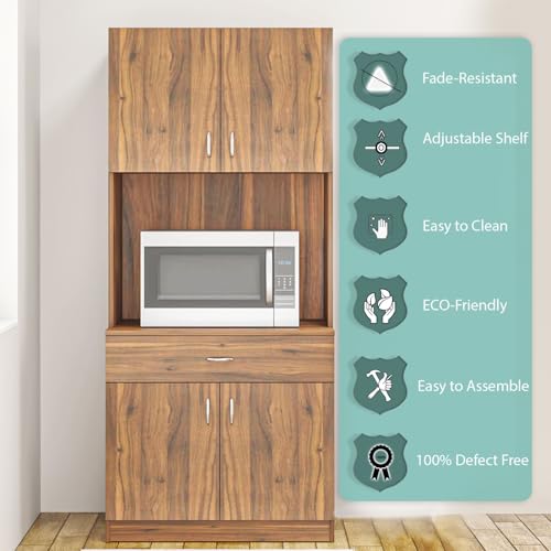 Image of VIKI Furniture | Kitchen Cabinet - Drawer with Doors & Open Shelves, Organizer for Kitchen, Bedroom, Hallway & Living Room (Brussel Walnut - 40D x 80W x 180H cm) | 1 Year Warranty