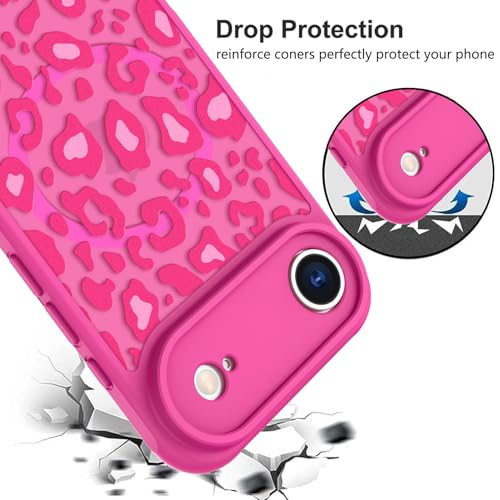 Image of KANGHAR Case for iPhone Air Hot Pink Leopard Printed Pattern | [Compatible with Magsafe] Cute Cheetah Protective Magnetic Case for Girls Women 6.5 inch