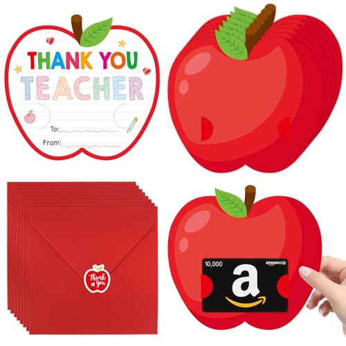 Hedeey 8pcs Teacher Gift Card Holder Teacher Appreciation Week Gift Cards With Envelopes And Stickers Thank You Teachers Gifts Card Holder for Preschool Kindergarten High School Personalized Name