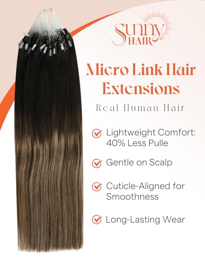 Sunny Hair 18inch 57g Micro Link Hair Extensions Human Hair Remy Microbead Hair Extensions Real Human Hair Black Balayage Brown Ombre Ash Blonde Microlink Human Hair Easy to Install
