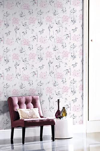 Heroad 1 Roll Pink Floral Wallpaper + 1 Roll Light Wood Grain Peel And Stick Wallpaper #TOP1