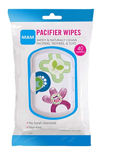 MAM Pacifier Wipes, 4” x 6” Pacifier Cleaning Wipes, Teether Cleaning Wipes, Baby Pacifier Wipes, BPA- and BPS-Free, 0+ Months, 40-Count