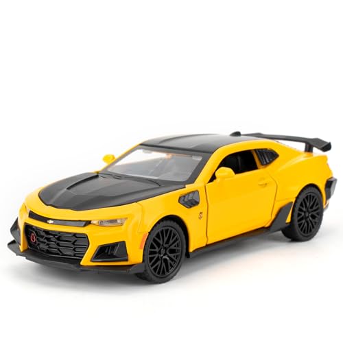 Image of 1 /32 Bumblebee Model Car Toy, Collectible Zinc Alloy Pull Back Vehicles Diecast Car Toy with Sound and Light for Adult Boys Girls (Yellow)