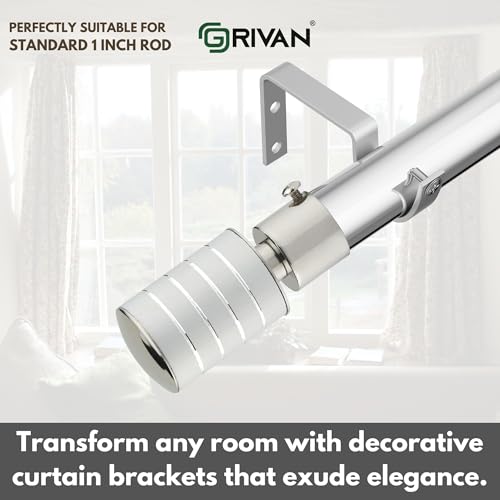 Image of GRIVAN Stainless Steel Curtain Rod Holders for Wall | Door Window Curtain Brackets | Parda Holder Set | Curtain Finials Knobs Accessories for 1 inch Rod (Silver, Pair of 8)