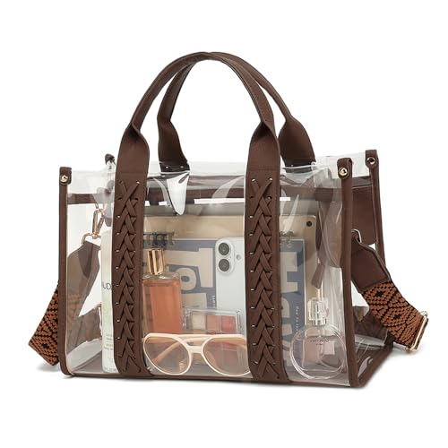 Image of FAIME Clear Tote Bag for Women Stadium Approved Woven Crossbody Handbag Clear Purse for Stadium Events, Concert, Work & Beach | Waterproof