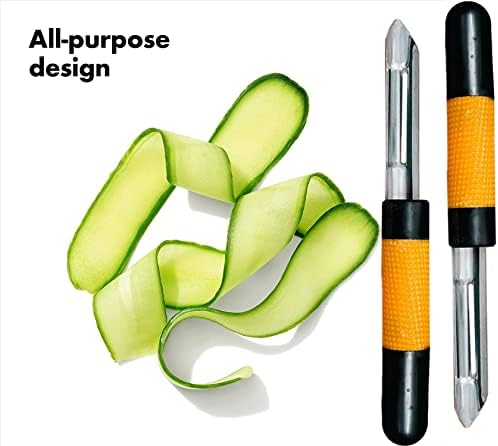 Potato Peeler Craft Knife Pack of 2 Fruit &Vegetable Skin Peelers for Kitchen with None Slip Grip Handle & Sharp Stainless Steel Safe Swivel Blades Slicer Cutter Twister Kitchen Tool, Black & Orange