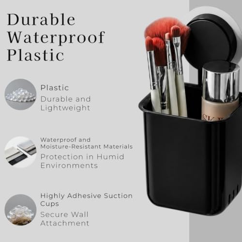 Image of SHALVI Plastic Toothbrush Holders for Bathroom | Wall Mounted Toothbrush Holder | Toothbrush Holders for Toothbrushes | Bathroom Shelf for Wall (2 Toothbrush Holder - Black)