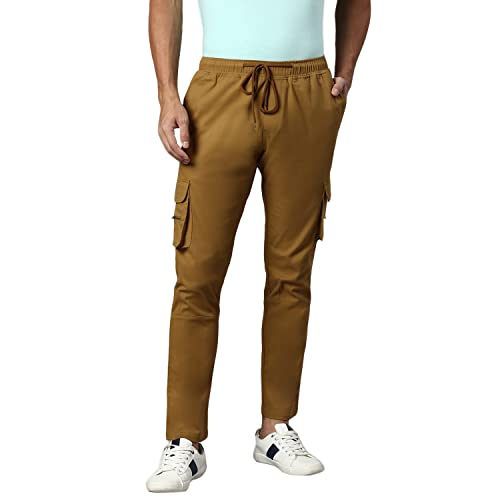 Image of Hubberholme Men's Regular Fit Cotton Trousers, Ankle Length Button & Drawstring Waist Cargo Chinos