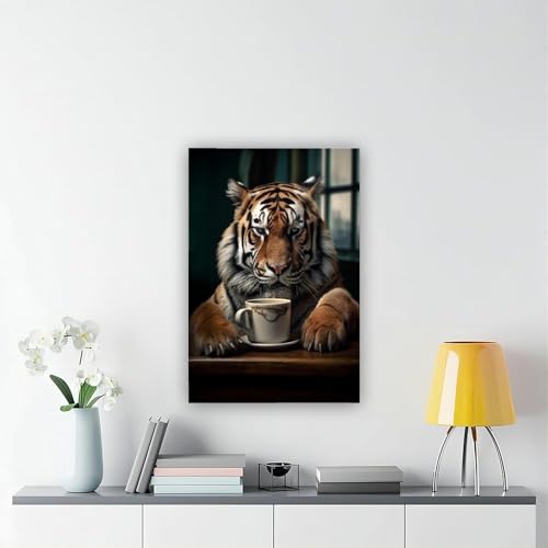 Poster sur toile Tiger Drinks Coffee décoration murale chambre