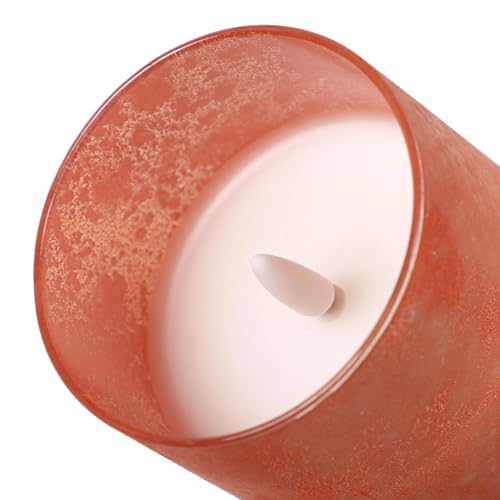 Image of Flameless Candles with Remote Orange Candles Battery Operated Set of 3 | Glass Real Wax Battery Operated LED Pillar Candles with Timer Remote for Bedroom Home Holiday Decor Halloween Decorations