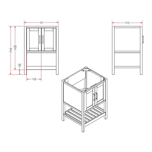 Image of Alaterre Furniture Bennet Bathroom Vanity Cabinet with Soft-Close Shaker Doors and Open Shelf - 24-Inch Small Freestanding Wood Vanity Without Sink - Single Sink Base (Gray)