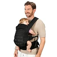 PDBEST Babytrage für Papa, Ergonomische Baby Trage mit Hüftgesunde (4-36 Monate), 3-in-1 Baby Carrier für 3,5-15kg, Leicht, Atmungsaktive, Einhandbedienung für Unterwegs & Reisen Schwarz