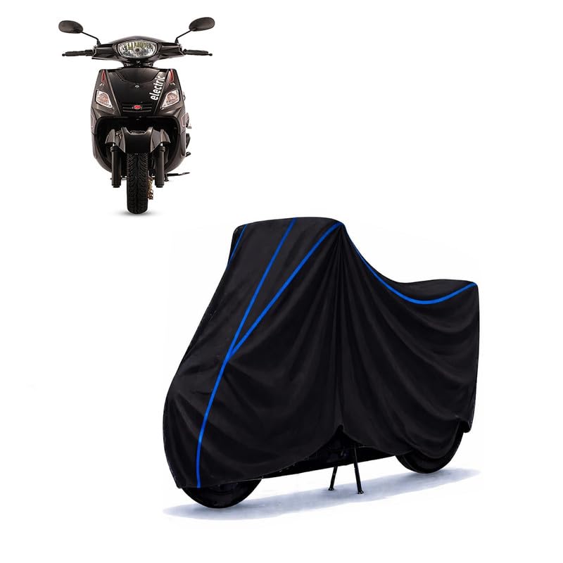 Image of Scooty Cover Water Resistant for Electric NYX E5 BS6 | Universal Scooter & Bike Cover | Heavy Duty UV Dust, Rain & Scratch Protection | Elastic Fit All Weather Indoor Outdoor | Black with Blue Piping