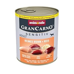 animonda Grancarno Nourriture Humide pour Chien Sensitiv Poulet Pur + Riz (6 x 800 g), sans céréales, sans Sucre, pour Chiens Adultes, avec ingrédients charnus Frais