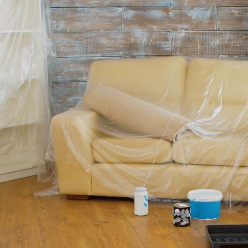 FIRLUNHI Abdeckfolie mit Klebeband, 3 rolls of 240CM x 8M,abdeckfolie maler,abdeckfolie auto lackieren,Selbstklebende folie,Für Wandanstriche, Schutz von Autolacken, Staubschutz für Möbel