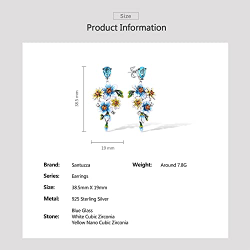 Santuzza 925 Sterling Silver Enamel Flower Earrings Blue Spinel Cubic Zirconia Flower Bunch Floral Dangle Pierce Earrings For Women #TOP5