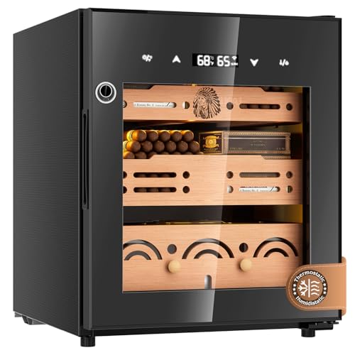 FANKAI Electric Cigar Humidor Cabinet with Temperature & Humidity Control System, 50L Cooling Cigar Fridge up to 300 Counts, Cedar Wood Shelves,Digital LED Screen,Fingerprint Safety Lock,Gift for Men