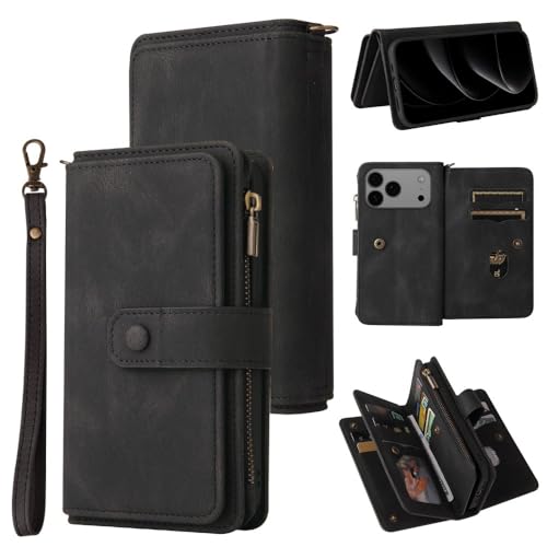 Étui pour iPhone 16 Plus avec 15 emplacements cartes et fermeture éclair pratique