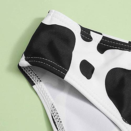 Ternos para bebês meninas com suspensório, estampa de vaca, calção de banho, 3 peças, roupa de banho
