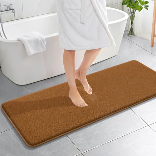 Image of OLANLY Thick Memory Foam Bathroom Runner Rugs 59x20, Extra Soft Absorbent Long Bath Rug, Quick Dry Bath Mats, Non-Slip, Machine Washable Mat for Bathroom, Tub and Shower, Home Decor Accessories, Ochre