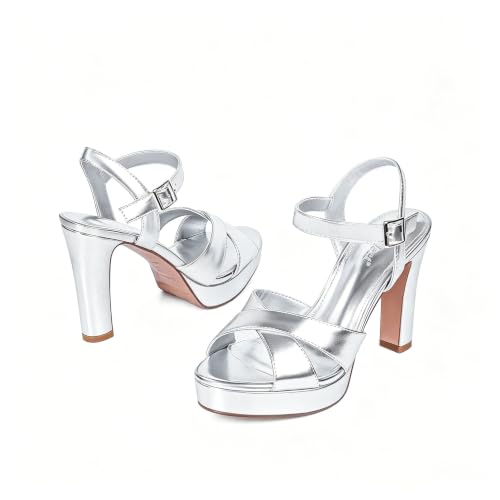Image of Platform High Heels for Women Strappy Chunky Heels Sandals for Women Open Toe Block Heeled Sandals with Ankle Strap Summer Dress Shoes