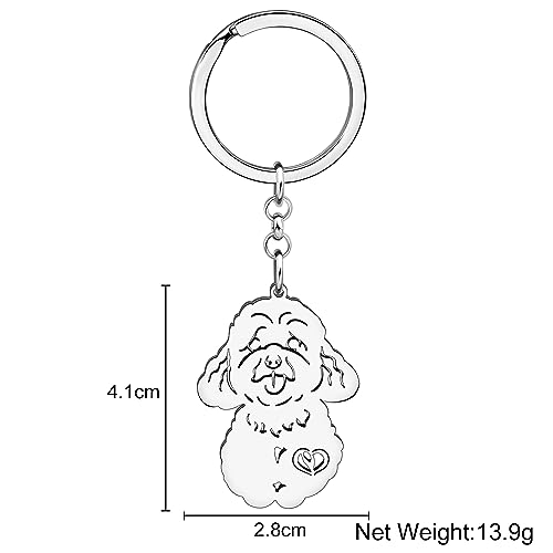 WEVENI Niedlicher Hunde-Schlüsselanhänger, 18 Karat vergoldet, Edelstahl, Schlüsselanhänger, Ring, Zubehör, Charms, Hundeliebhaber, Geschenke für Frauen und Mädchen, Versilberter Pudel, 44mm x 53mm