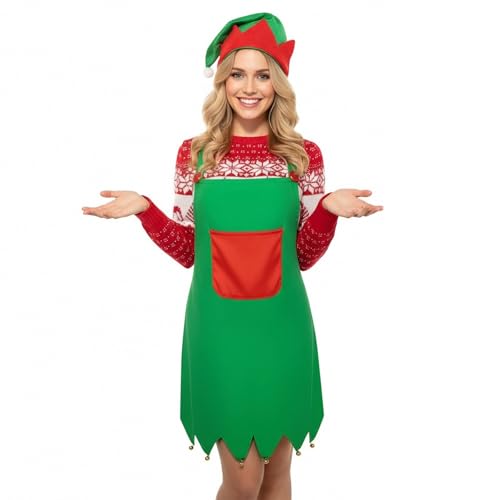 Tablier de Noël rouge avec bonnet de cuisine mixte style décontracté