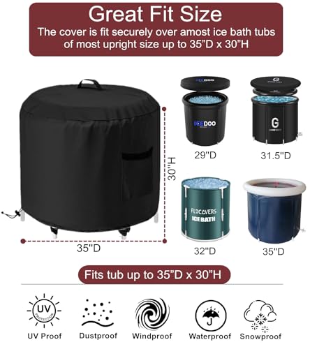 GS Alderaul Portable Ice Bath Tub Cover - Dustproof, Waterproof with Windproof Hem - Outdoor Ice Bath Barrel Cover for Cold Plunge Tub - Thumbnail 2