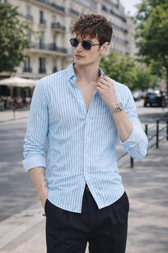 Image of U TURN Men's Casual Solid Stylish Formal Striped Plus Size Shirt for Men