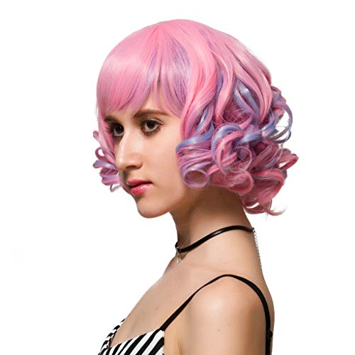 ATAYOU-WIG Nueva peluca cosplay de las mujeres onduladas cortas populares (Rosa)