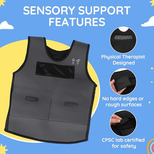 Weighted Compression Vest for Kids – Adjustable Sensory Vest with Removable Weights – Breathable Mesh Lining – Comfortable Fit for Home and Classroom - Thumbnail 5