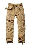 VATINNT Men's Fleece Lined Work Cargo Trousers, Thermal Multi Pockets Camouflage Military Tratical Pants 3358 Khaki 34