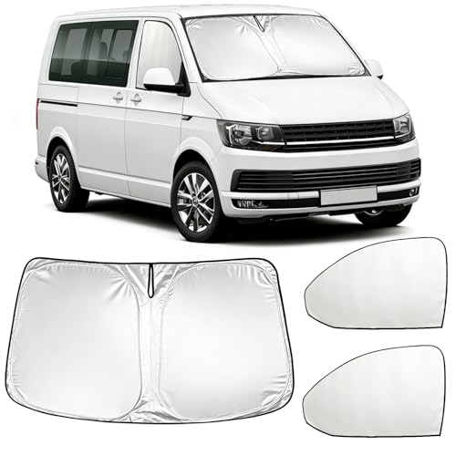 NIGOOLATA Sonnenschutz Frontscheibe für VW T5 T6 Thermomatte Magnetische Verdickt Sonnenblende Frontscheibenabdeckung Innen Verdunkelung UV-Schutz Faltbare 3 Stück