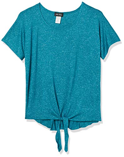 Star Vixen Women's Petite Dolman Sleeve Hi-Low Hem Tiefront Sweater Knit Top, Teal, PS