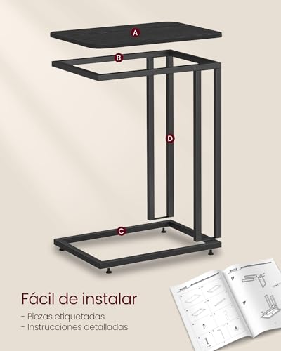 Miniatura 7 de Vasagle Mesa Auxiliar De Estilo Moderno, Mesa Lateral Con Ruedas Y Pies Ajustables, Para Dormitorio, Marco De Acero, Fácil De Montar, Negro Ébano Lnt050b56