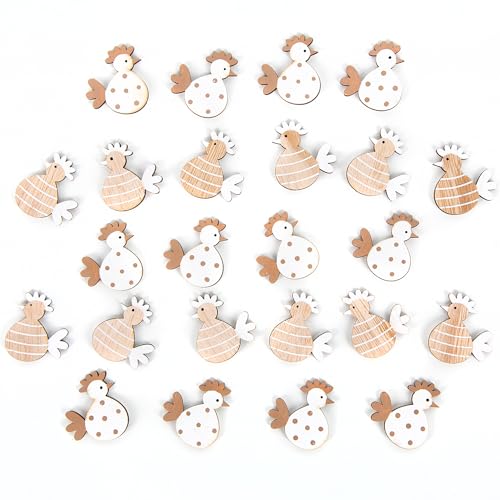 Logbuch-Verlag Lot de 24 poules décoratives de table de Pâques - Blanc et marron - Pour bricolage - 4 cm