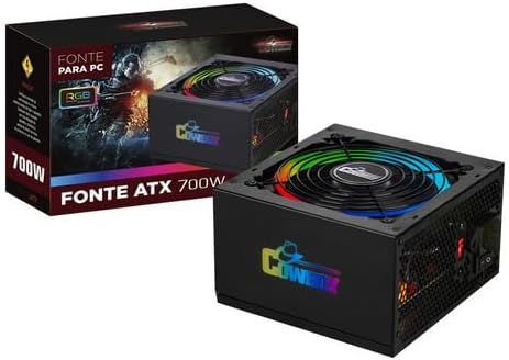 Fonte de Alimentação ATX 700W Bivolt Manual com LED RGB, Cor Pret...