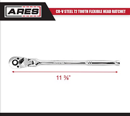 Ares 42026-3/8-Inch Drive 72-Tooth Flex Head Ratchet - Premium Chrome Vanadium Steel Construction & Chrome Plated Finish - 72-Tooth Quick Release Reversible Design With 5 Degree Swing #TOP4