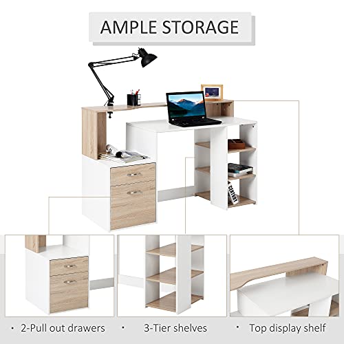Homcom 54" Multi-Level Computer Desk Modern Home Office Writing Workstation With 3 Storage Shelves & 2 Pull-Out Drawers, Oak #TOP4