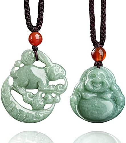 Xgimas Hand-carved Rabbit Natural Green Jade Pendant Necklaces for Women Men, Fashion Buddha Amulet Rope Chain Good Luck Healing Jewelry Choker Necklaces for Lovers Gifts