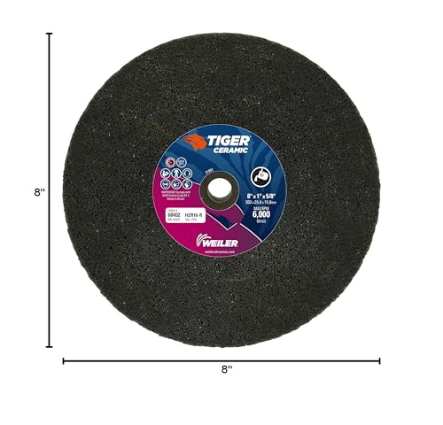 Image of Weiler 68402 Tiger Ceramic Type 1 Portable Snagging Wheel, HZR16-R, 8 inchx1 inchx5 /8 inch, (Pack of 5)