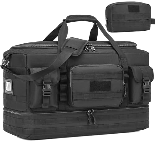 FRETHIND Bolsa de deporte para hombre de 50 l con compartimento para zapatos, bolsa de viaje grande con neceser, juego de bolsa de gimnasio, gimnasio, fitness, sauna, fútbol, Negro , large, táctico