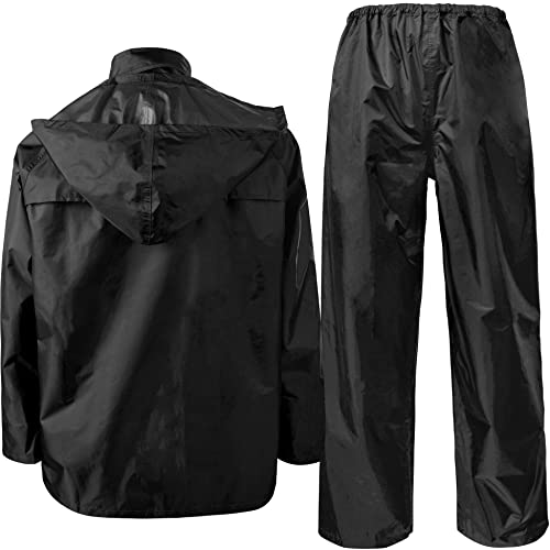 FWG Rain Suit for Men Women Waterproof Rain Gear Jacket and Pants with Hood 3-Pieces Lightweight Rainwear(Black,2XL) - Thumbnail 2